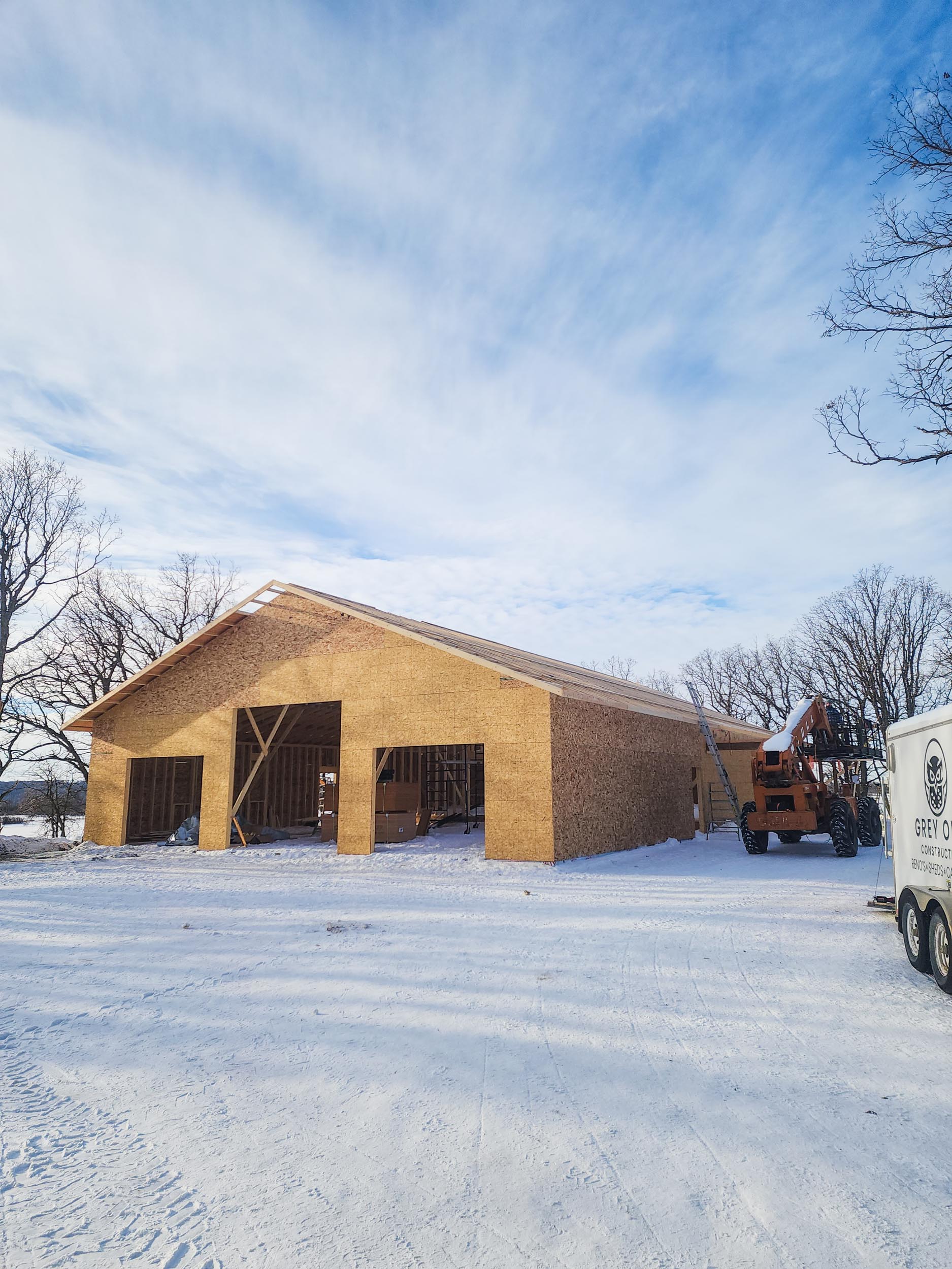 House framing underway near St. Léon, Manitoba
